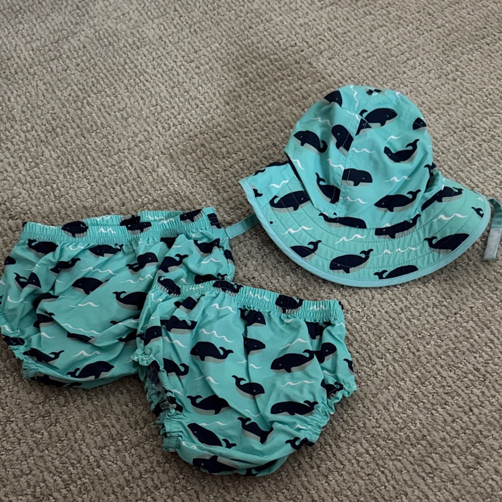 Whale Print Kids Swim Set - Blue